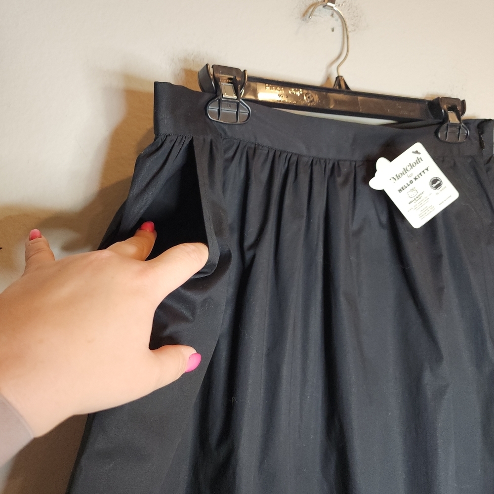 NWT ModCloth x Hello Kitty Let's Go Rainbow A-Line Black Skirt Cotton Large - Picture 6 of 16